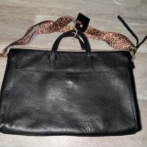 Consuela Black Laptop Bag with Leopard Accent